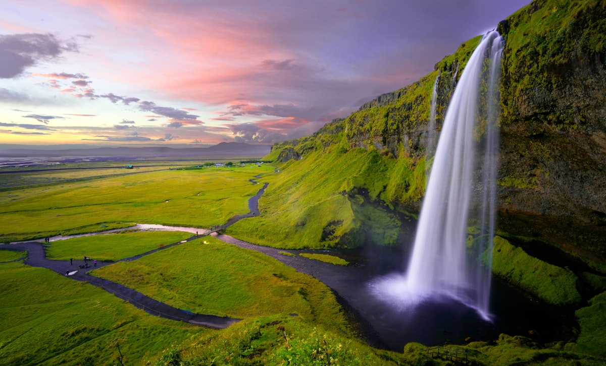 Aerial view of Iceland's dramatic volcanic landscape with mountains and valleys